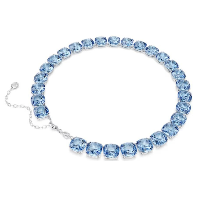 Millenia necklace Cushion cut, Blue, Rhodium plated